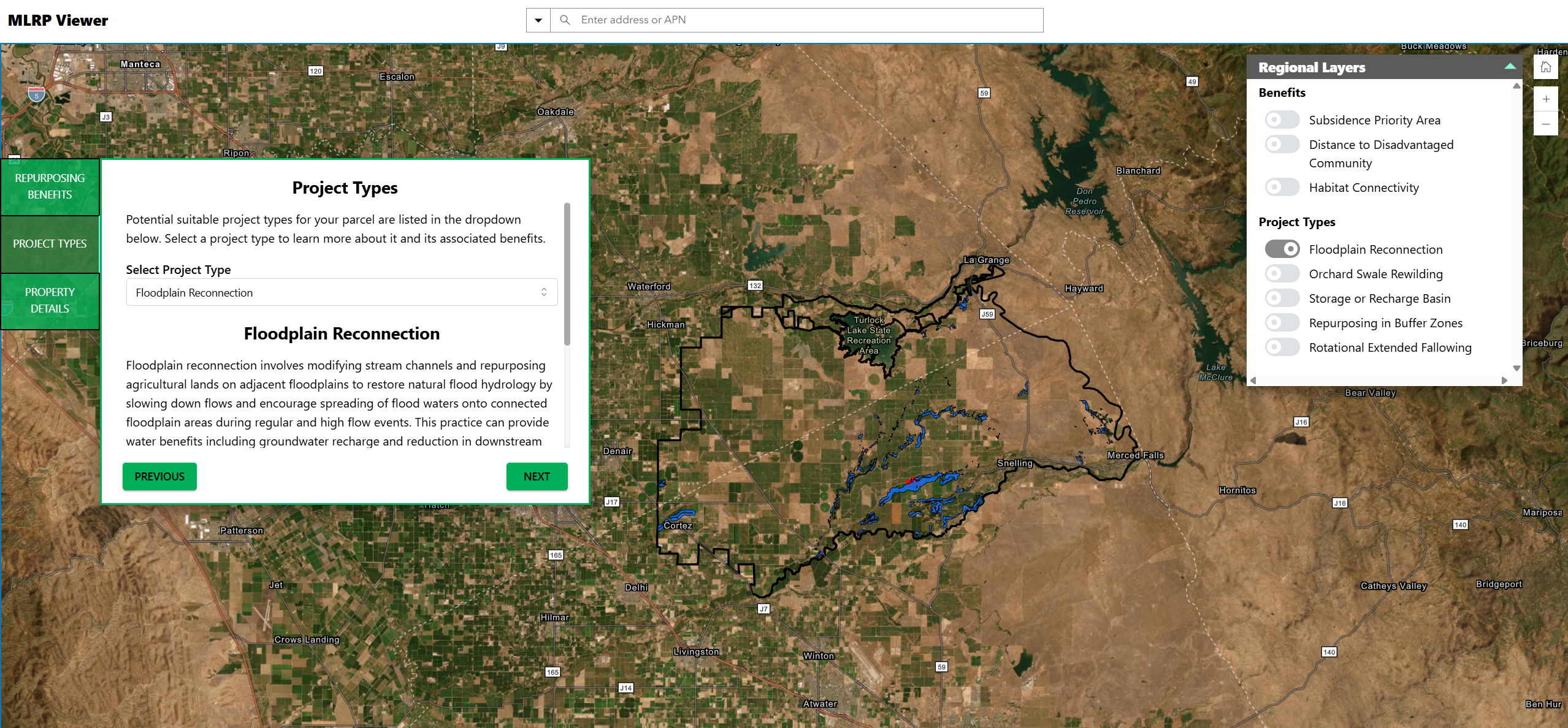 Screenshot of Turlock MLRP Viewer tool